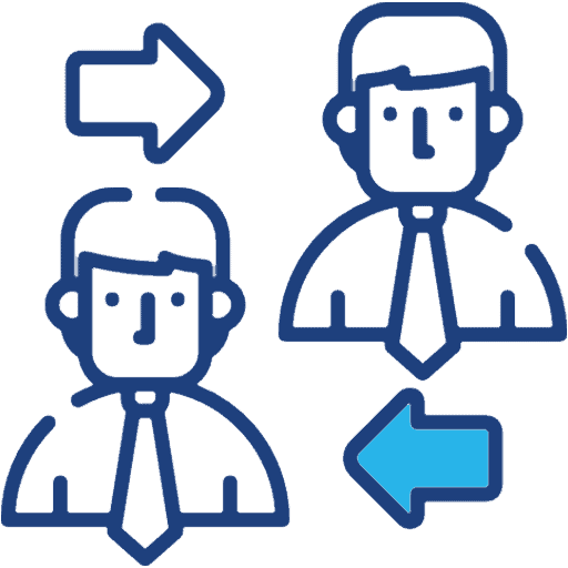 Visual icon of two employees in a lifecycle, representing managing employee lifecycle and turnover.